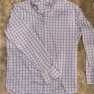Peter Millar Blue Plaid Summer Comfort Long Sleeve Button Down